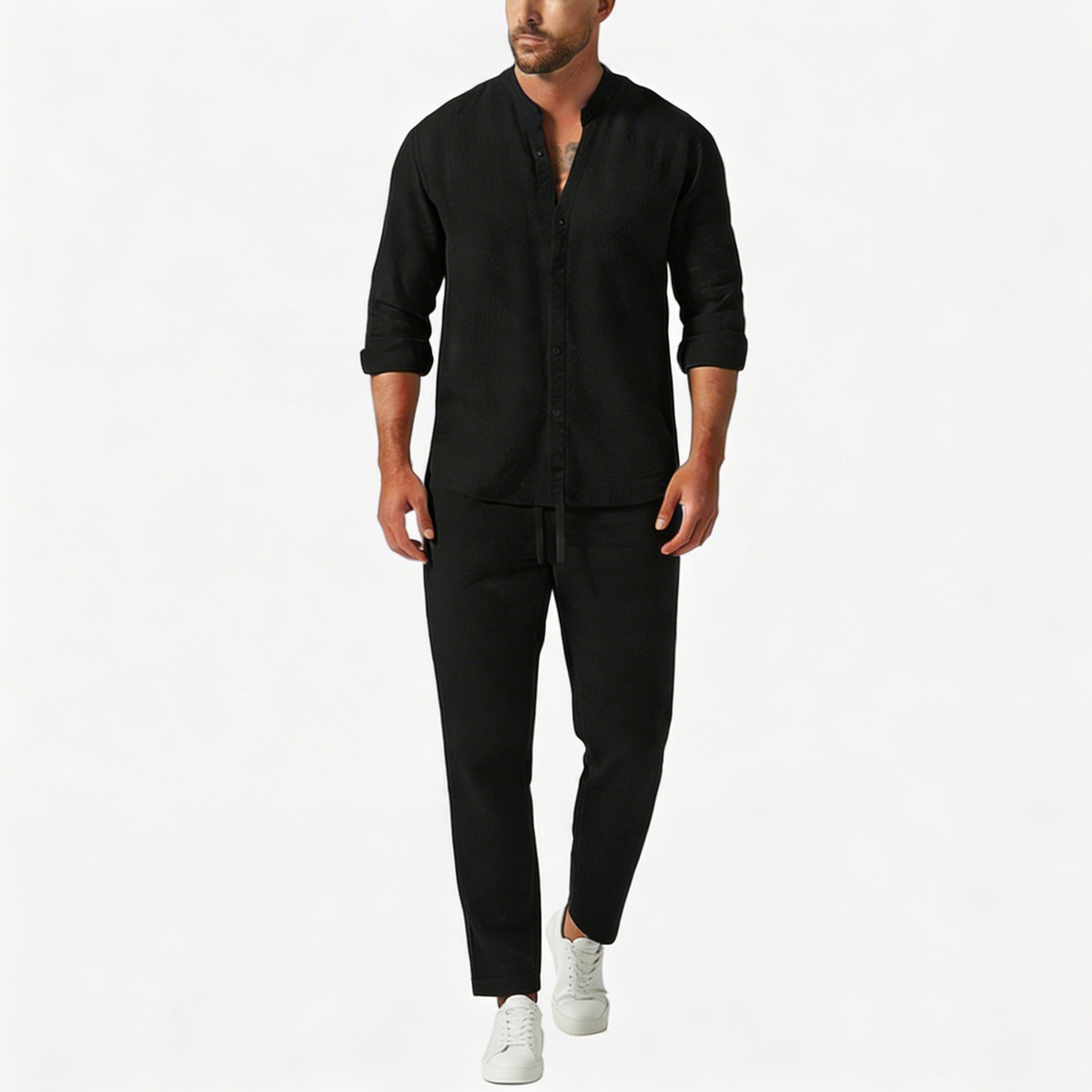 Saúl | Conjunto de lino de hombre, dos piezas - Negro