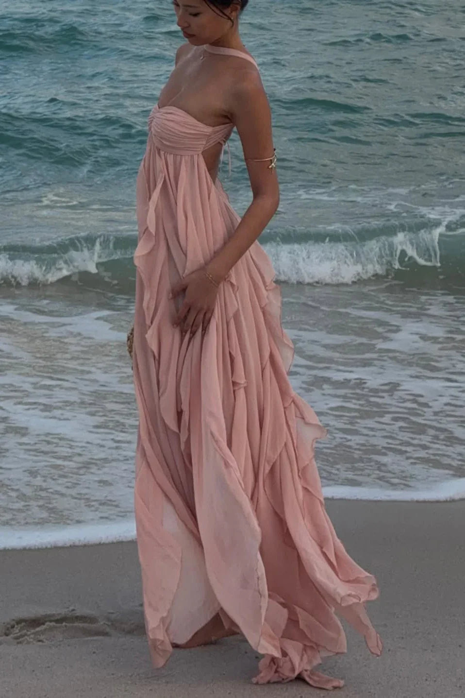 Sofía | Vestido largo de mujer con volantes - Rosa bebé