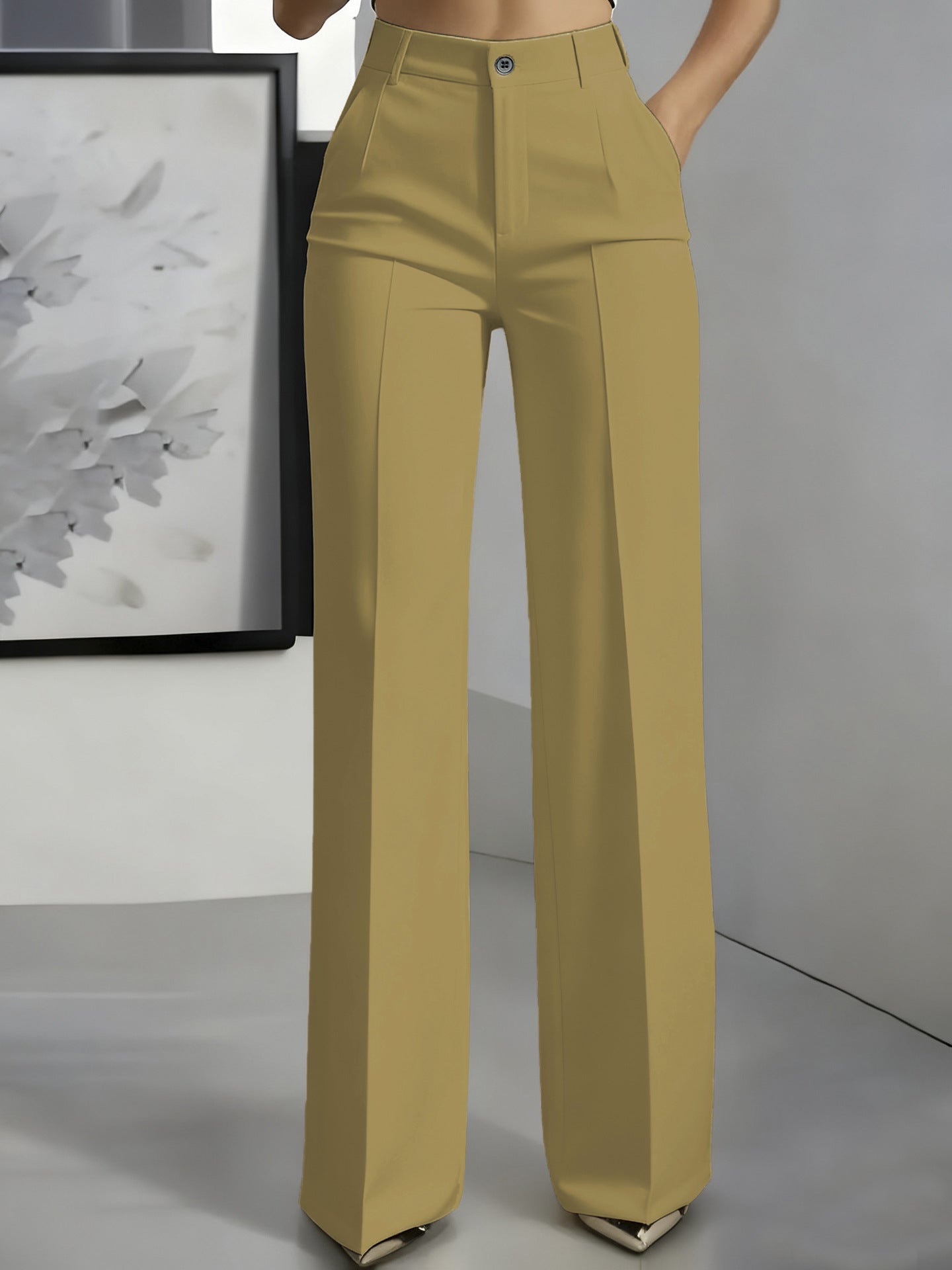 Verónica | Pantalón de vestir de mujer de talle alto - Amarillo claro