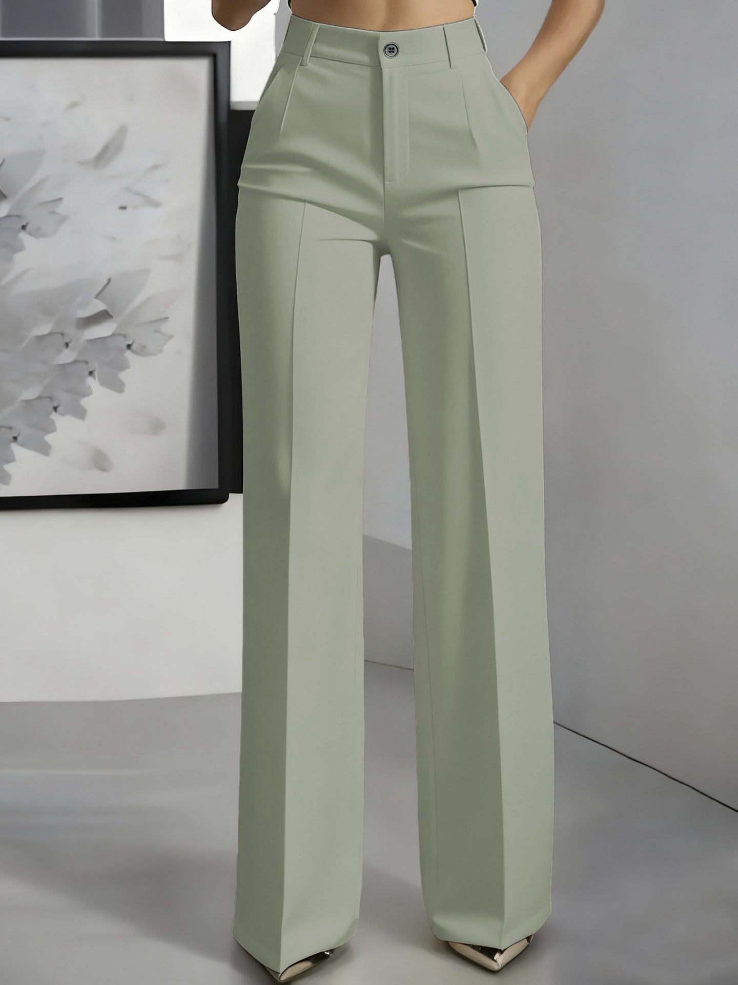 Verónica | Pantalón de vestir de mujer de talle alto - Gris claro
