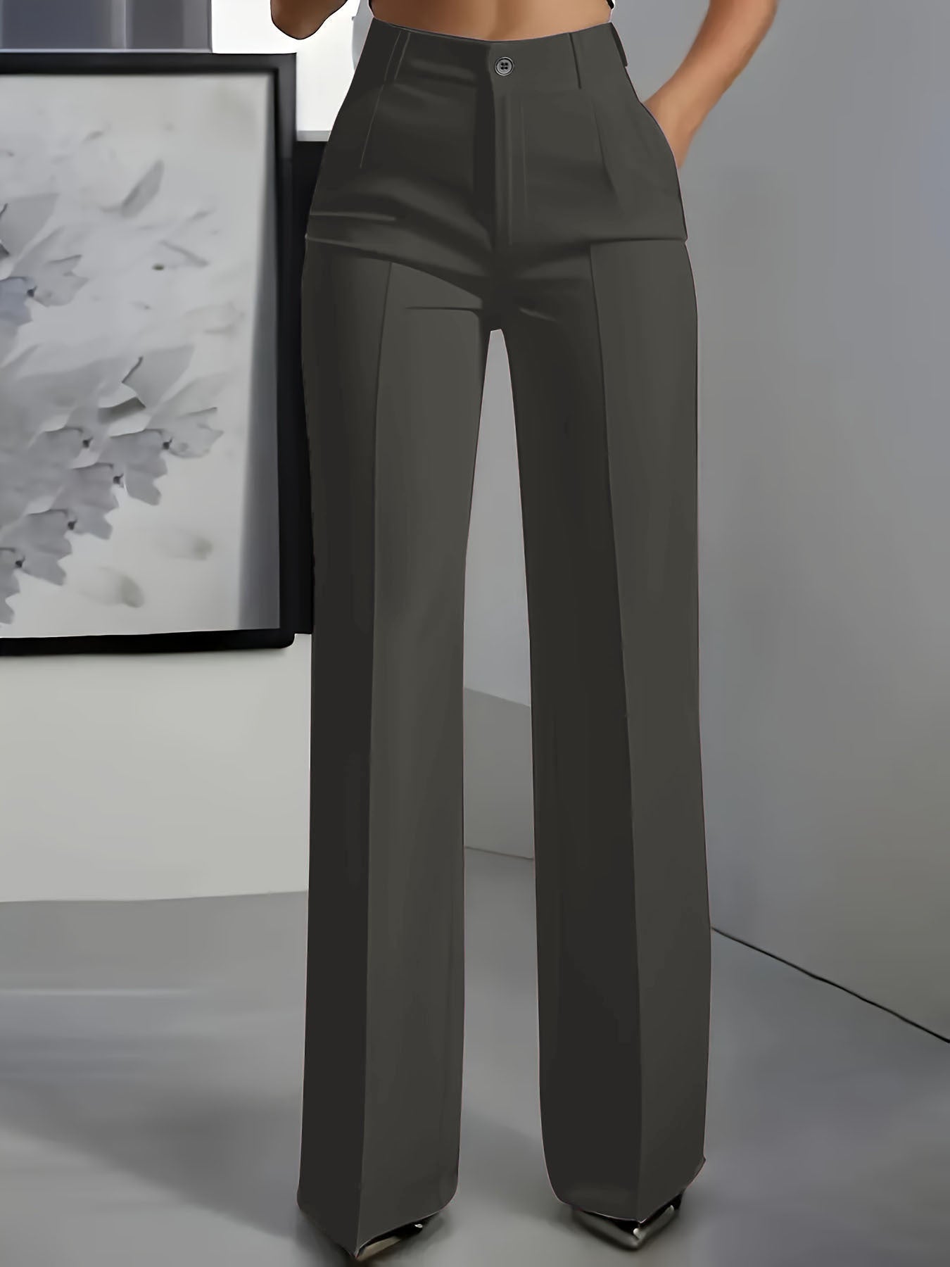 Verónica | Pantalón de vestir de mujer de talle alto - Gris oscuro