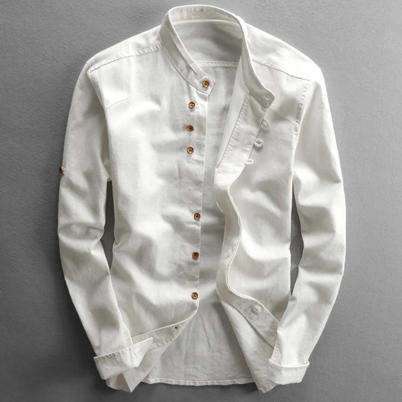 Vicente | Camisa de lino de hombre con cuello mao - Blanco
