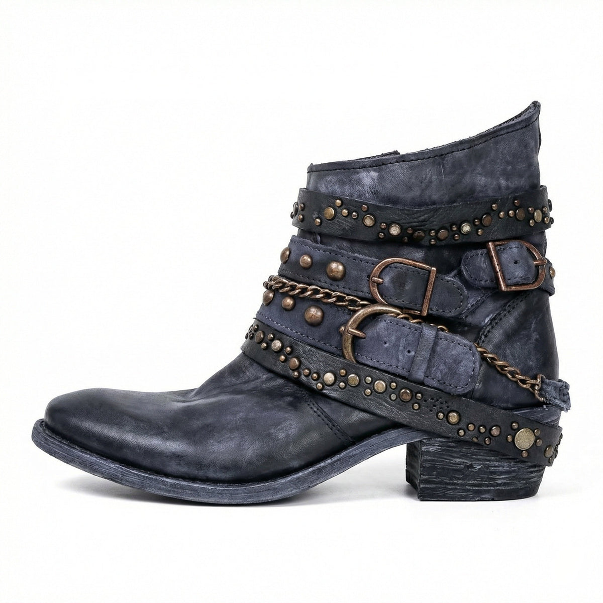 Violeta | Botines de mujer con tachuelas y cadena - Azul