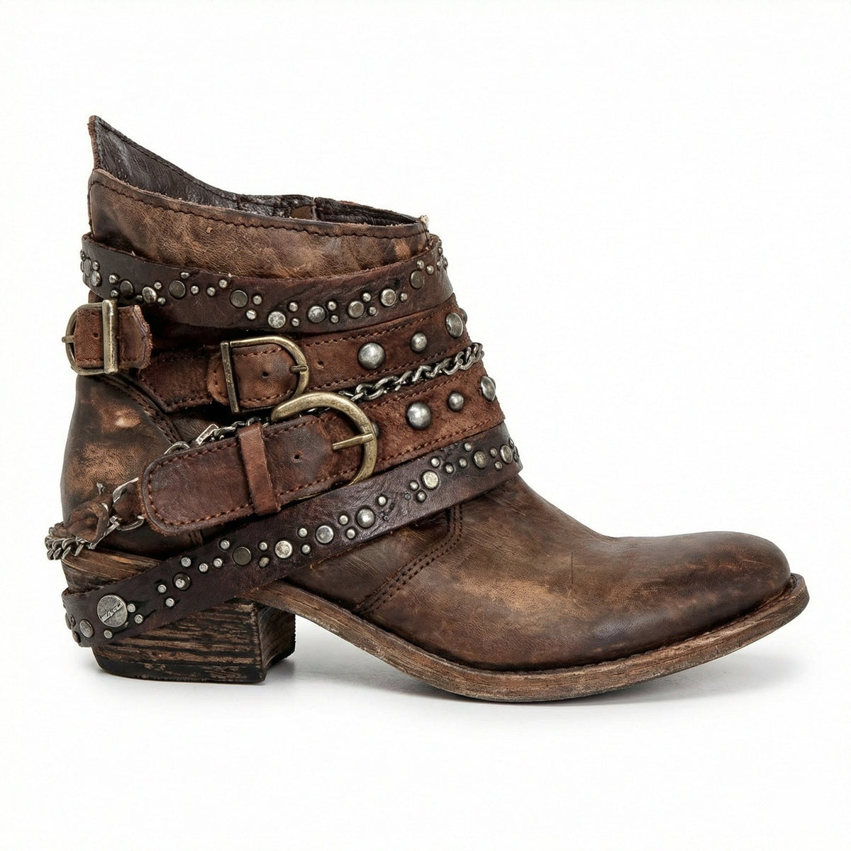 Violeta | Botines de mujer con tachuelas y cadena - Marrón