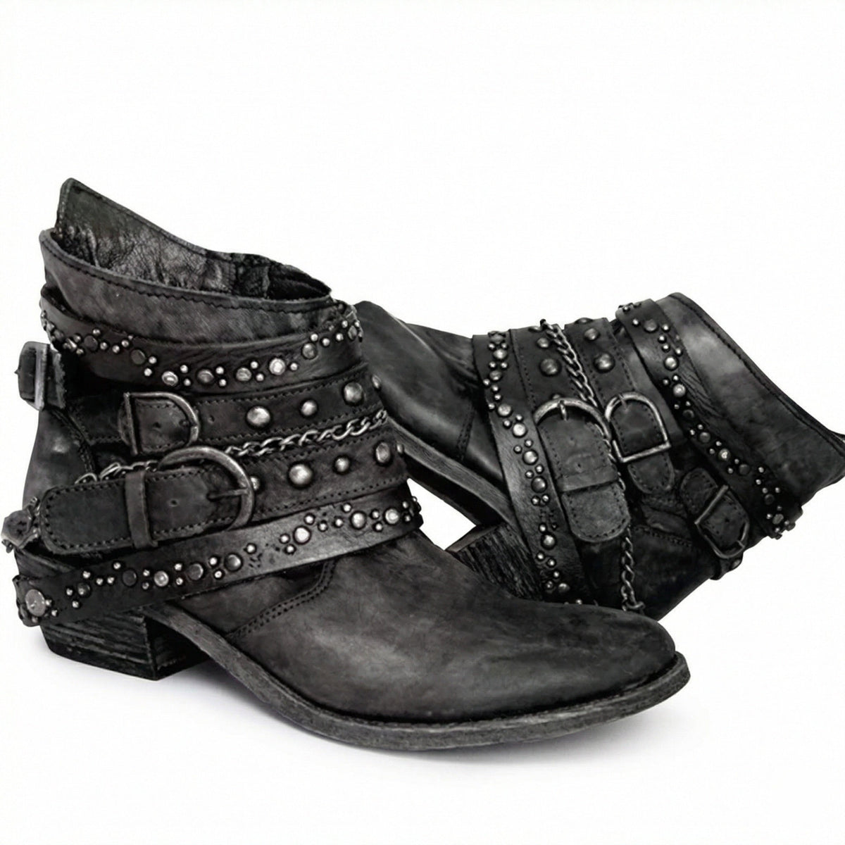 Violeta | Botines de mujer con tachuelas y cadena - Negro