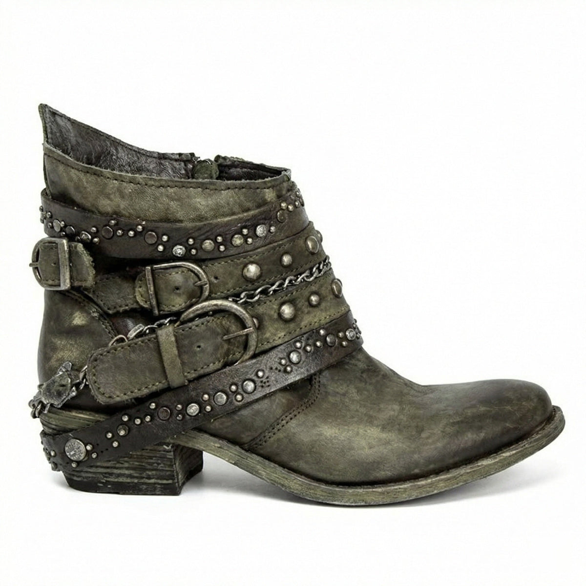 Violeta | Botines de mujer con tachuelas y cadena - Verde