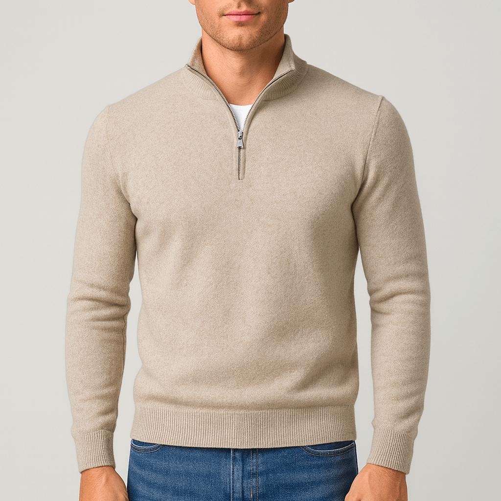 Xavier | Jersey de lana merino con media cremallera para hombre - Beige