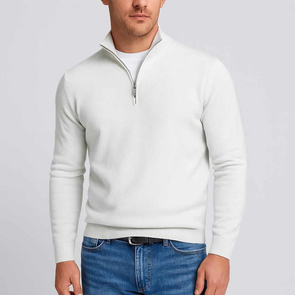 Xavier | Jersey de lana merino con media cremallera para hombre - Blanco