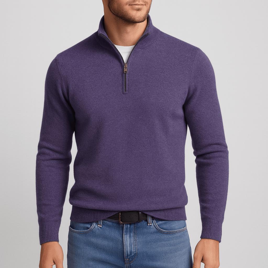Xavier | Jersey de lana merino con media cremallera para hombre - Morado