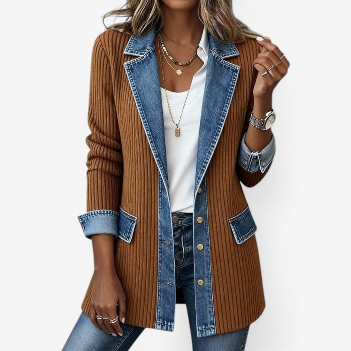 Yolanda | Chaqueta de punto de mujer efecto vaquero - Caqui