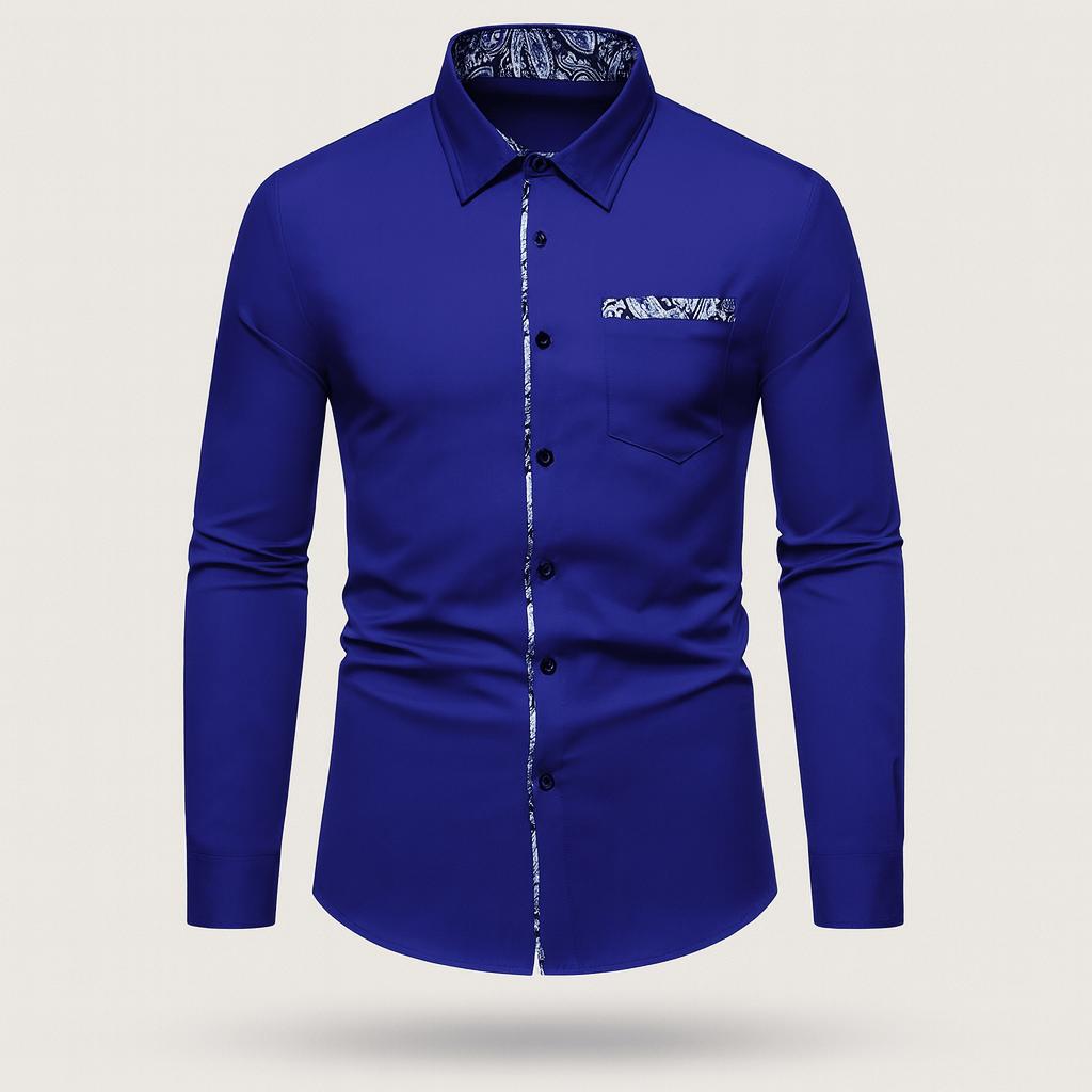 Chemise à manches longues pour homme à motif cachemire, confectionnée dans un matériau de haute qualité.