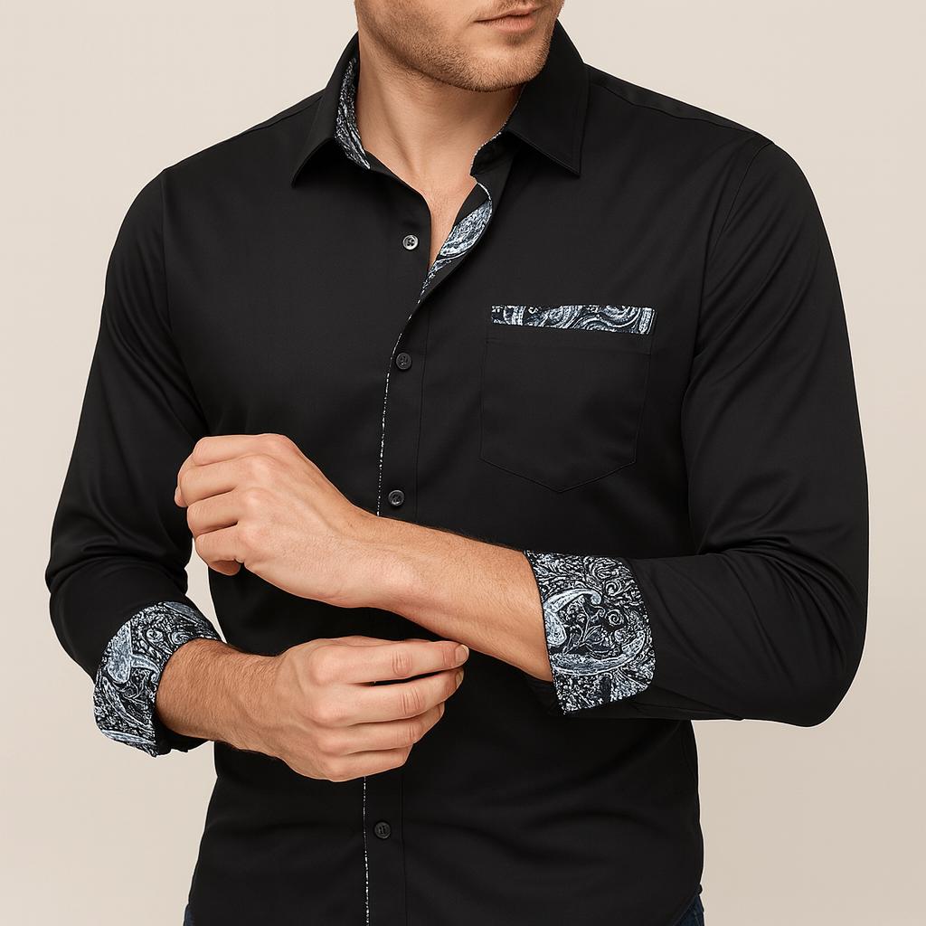 Chemise à manches longues pour homme à motif cachemire, confectionnée dans un matériau de haute qualité.