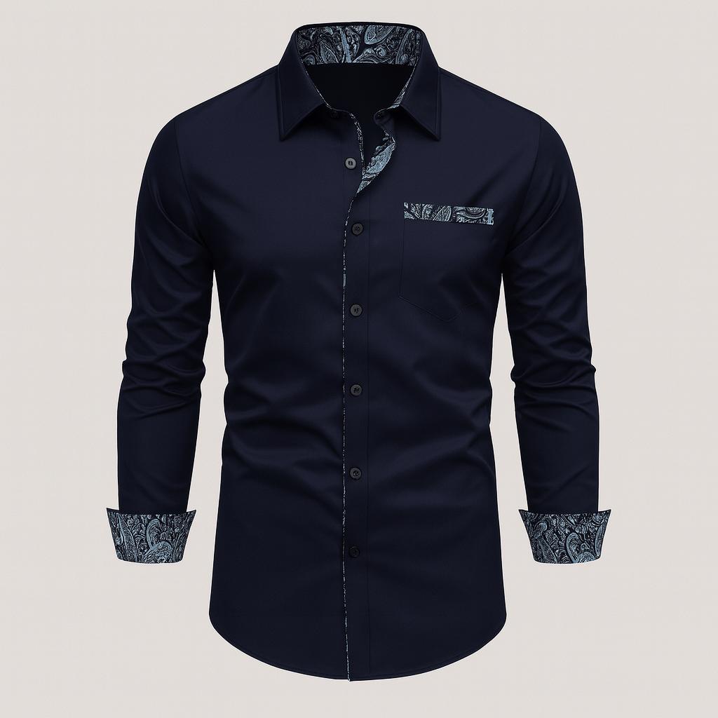 Chemise à manches longues pour homme à motif cachemire, confectionnée dans un matériau de haute qualité.