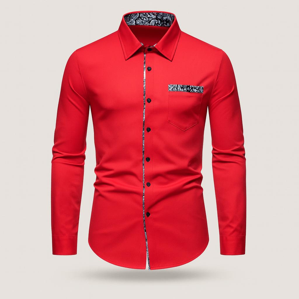 Chemise à manches longues pour homme à motif cachemire, confectionnée dans un matériau de haute qualité.