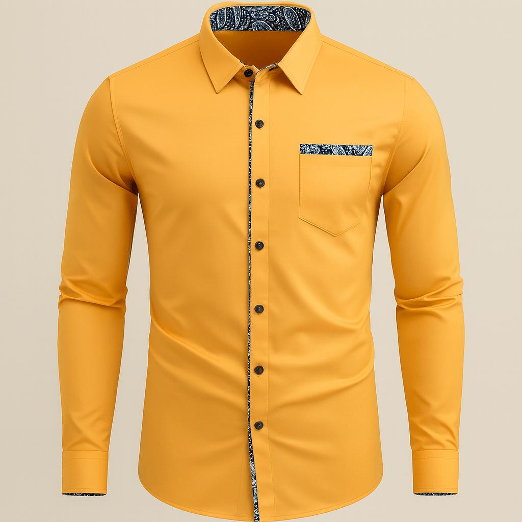 Chemise à manches longues pour homme à motif cachemire, confectionnée dans un matériau de haute qualité.