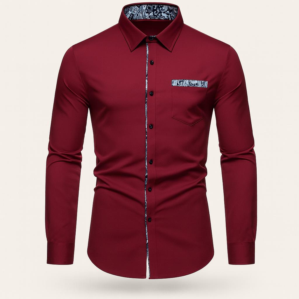 Chemise à manches longues pour homme à motif cachemire, confectionnée dans un matériau de haute qualité.