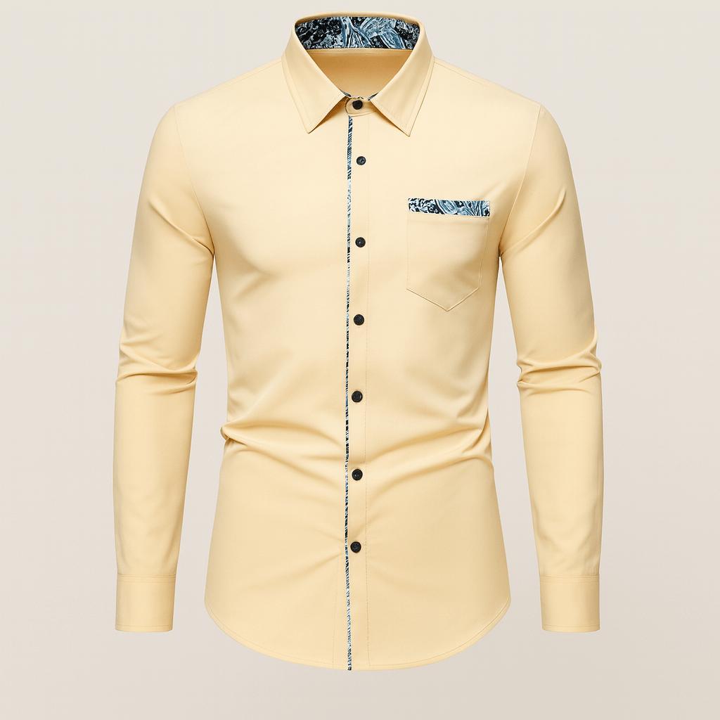 Chemise à manches longues pour homme à motif cachemire, confectionnée dans un matériau de haute qualité.