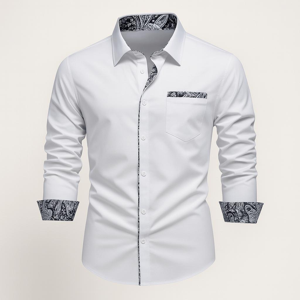 Chemise à manches longues pour homme à motif cachemire, confectionnée dans un matériau de haute qualité.