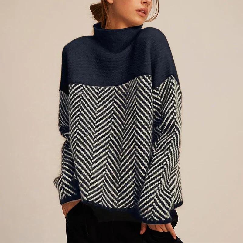 Liora | Pull tricoté à chevrons doux avec col montant