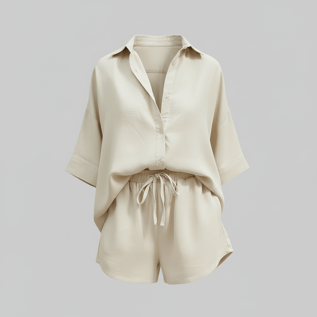 Lizzy | Ensemble d'été en lin avec chemise ample et short élastique 2