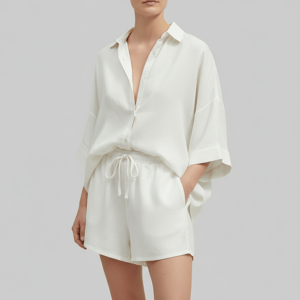 Lizzy | Ensemble d'été en lin avec chemise ample et short élastique 3