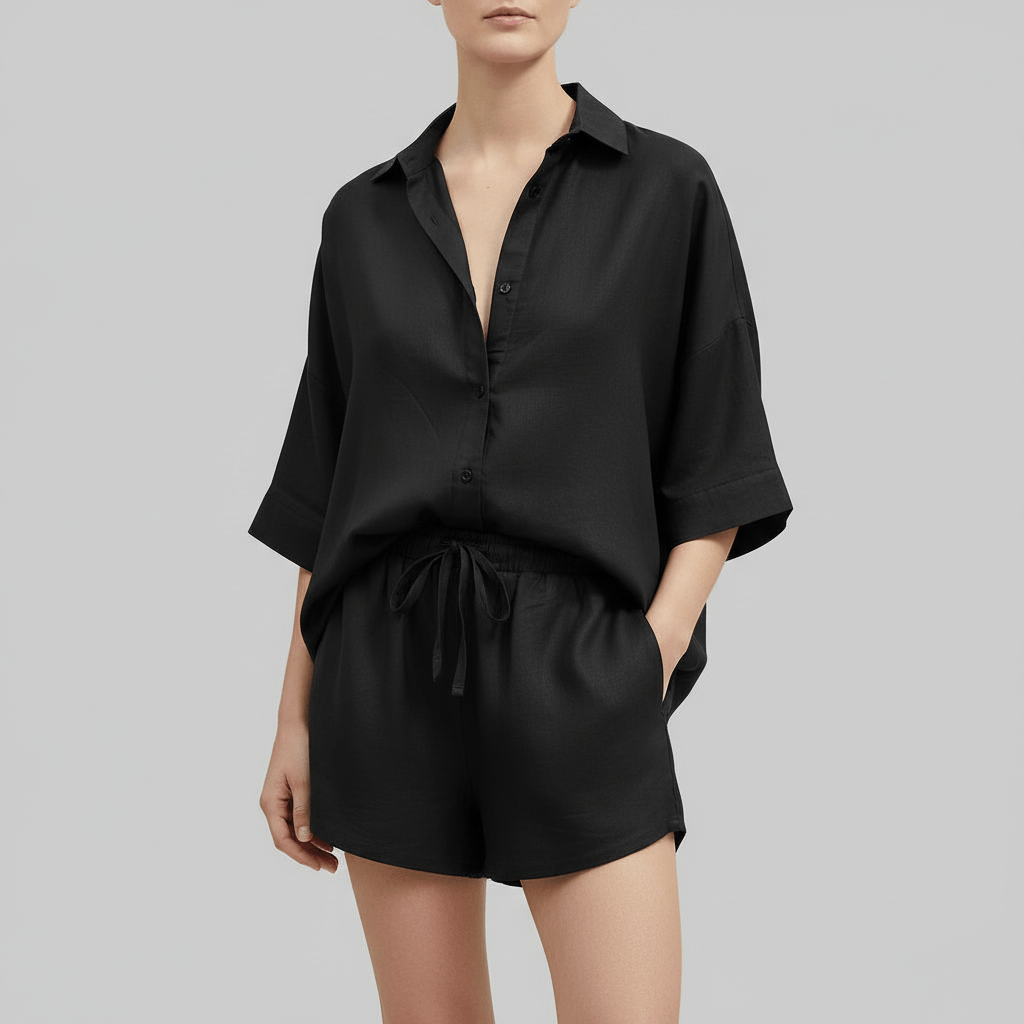 Lizzy | Ensemble d'été en lin avec chemise ample et short élastique 5