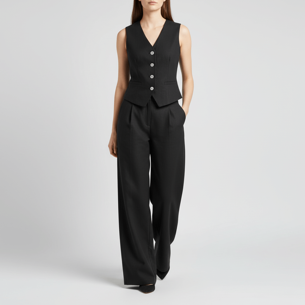 Lizzy | Ensemble en lin avec gilet structuré et pantalon large 0