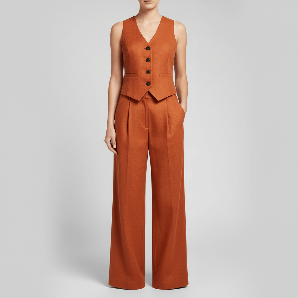 Lizzy | Ensemble en lin avec gilet structuré et pantalon large 3
