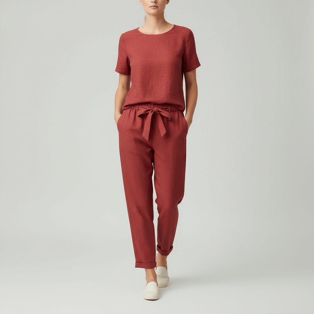 Lizzy | Lin ensemble avec blouse à manches courtes et pantalon ample 3