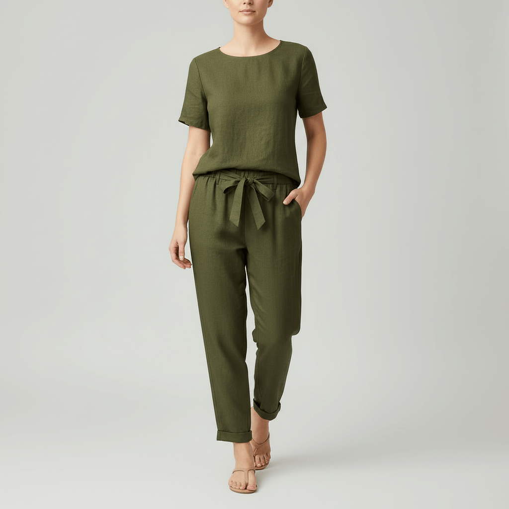 Lizzy | Lin ensemble avec blouse à manches courtes et pantalon ample 4