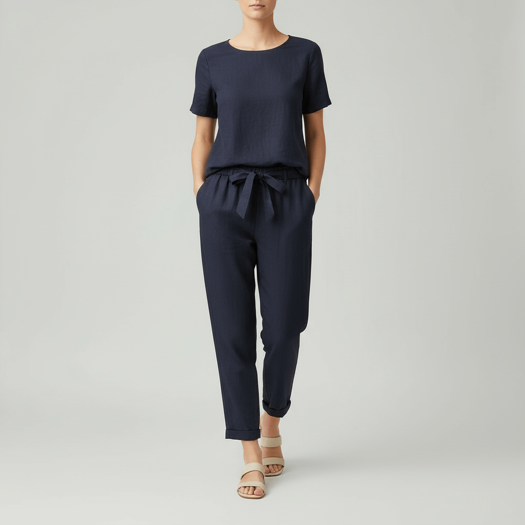 Lizzy | Lin ensemble avec blouse à manches courtes et pantalon ample 5