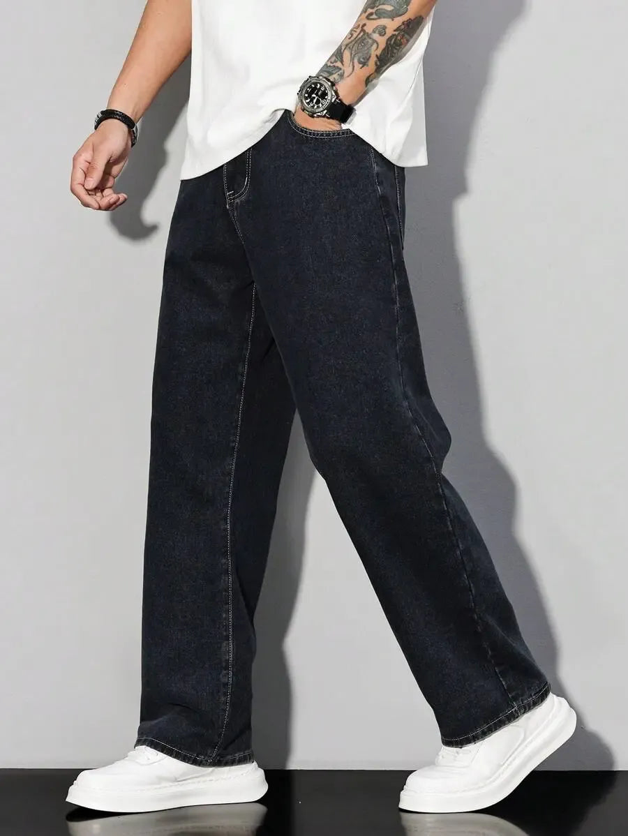 Pantalon ample droit pour homme – Denim décontracté à jambe large