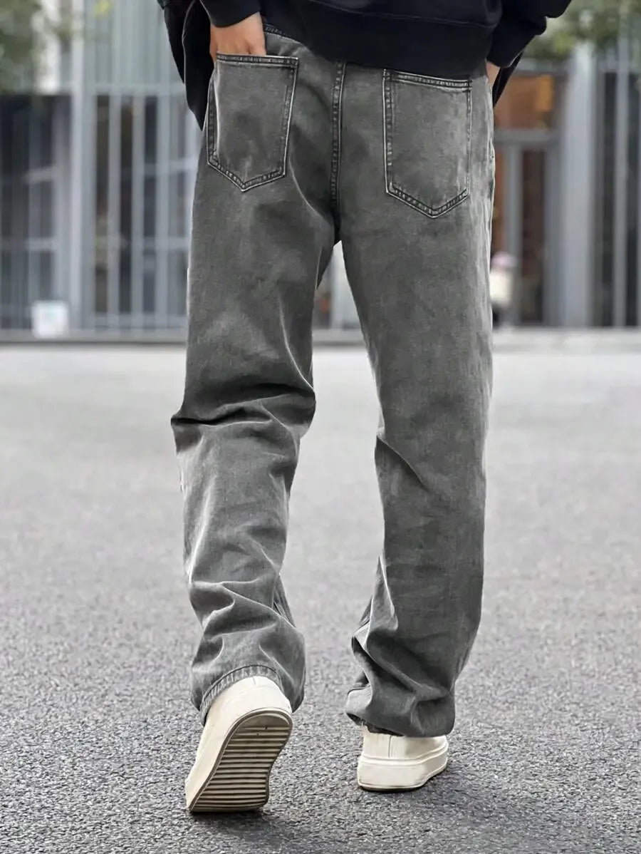 Pantalon ample droit pour homme – Denim décontracté à jambe large