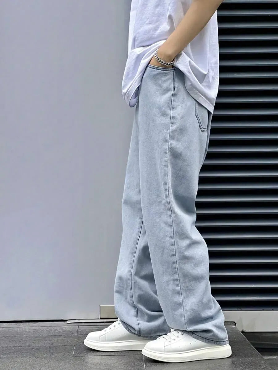 Pantalon ample droit pour homme – Denim décontracté à jambe large