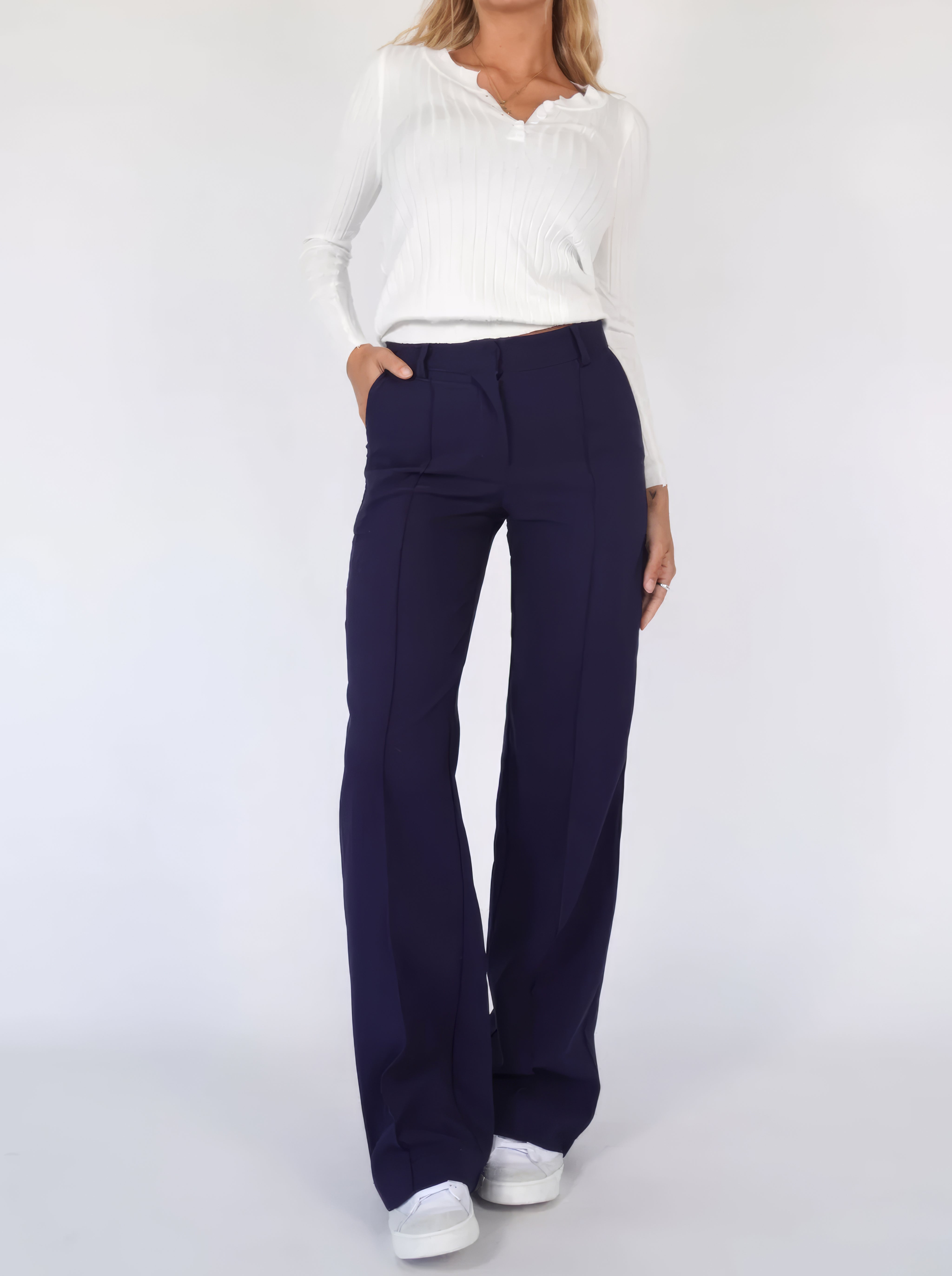Pantalon taille haute | Jambe droite, coupe classique