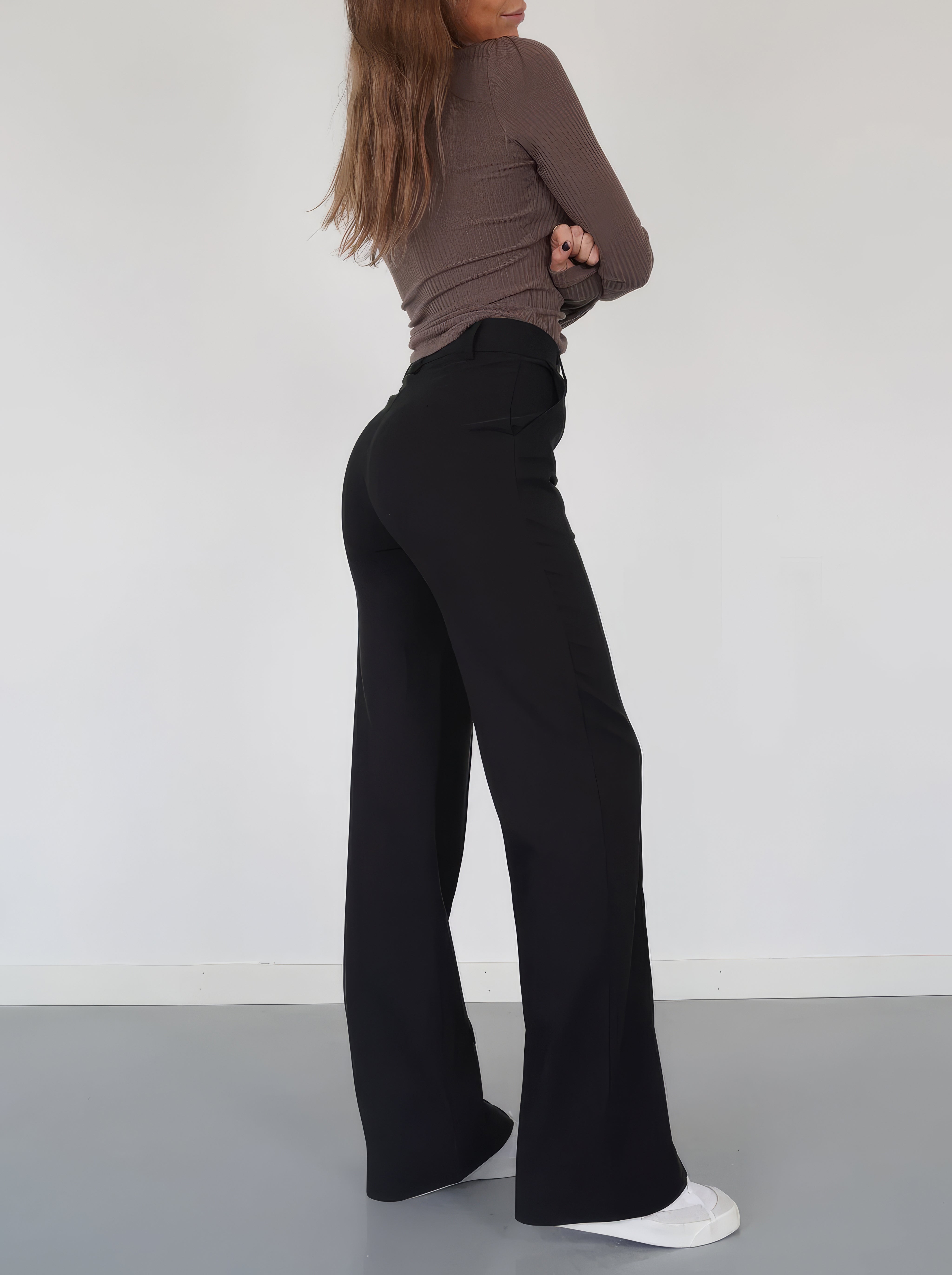 Pantalon taille haute | Jambe droite, coupe classique