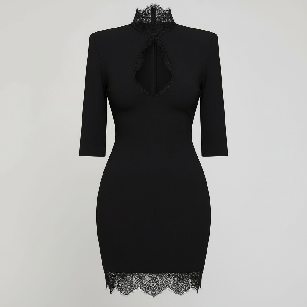 Rizile | Mini-robe en dentelle ajustée avec col montant