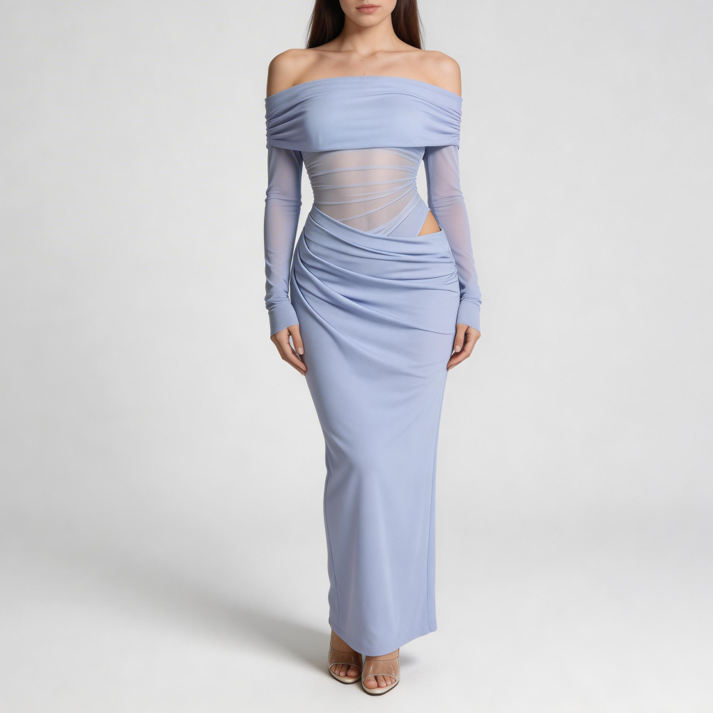 Rizile | Robe maxi à épaules dénudées et manches longues