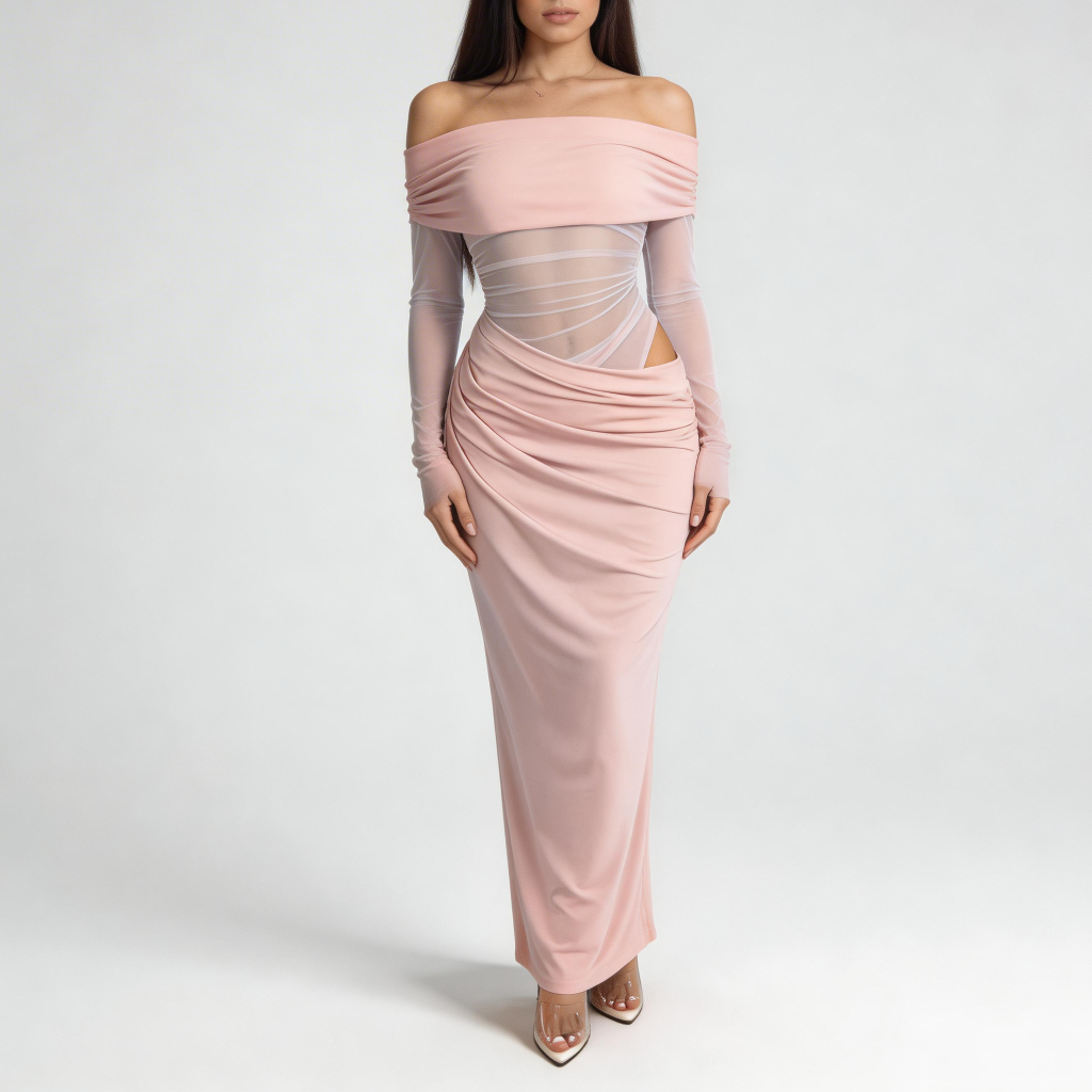 Rizile | Robe maxi à épaules dénudées et manches longues