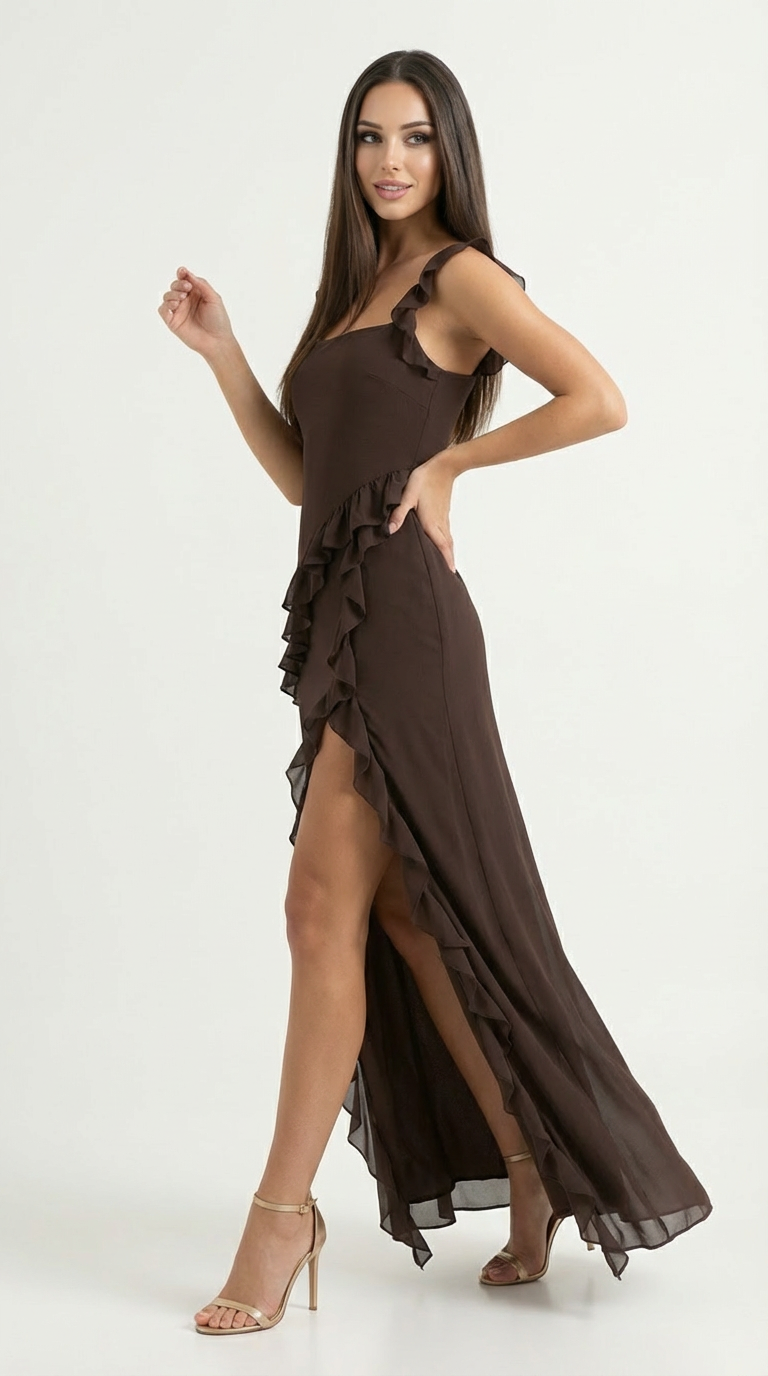 Rizile | Robe maxi à volants et fente haute