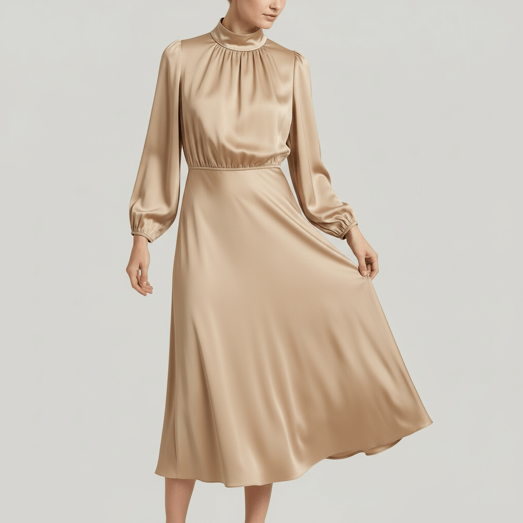 Rizile | Robe midi à encolure haute et manches longues