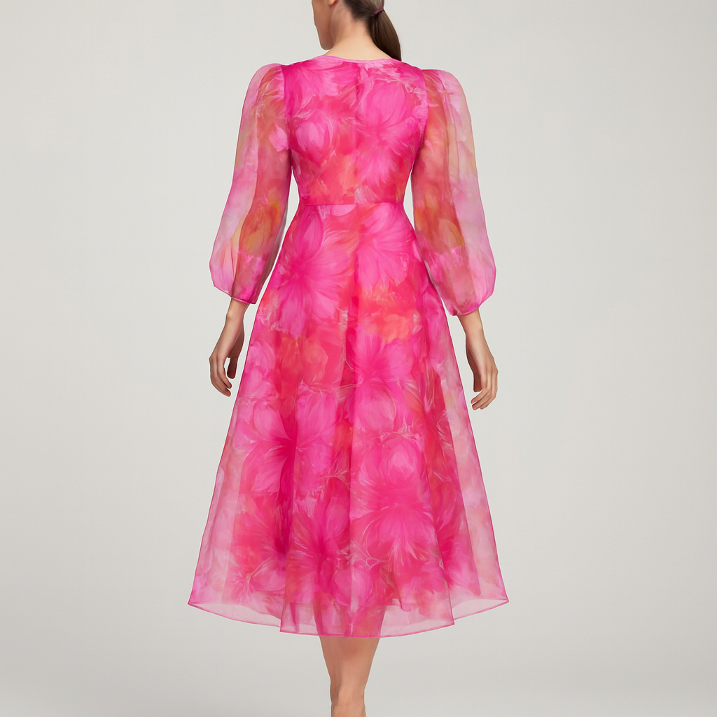 Rizile | Robe midi à imprimé floral et manches bouffantes