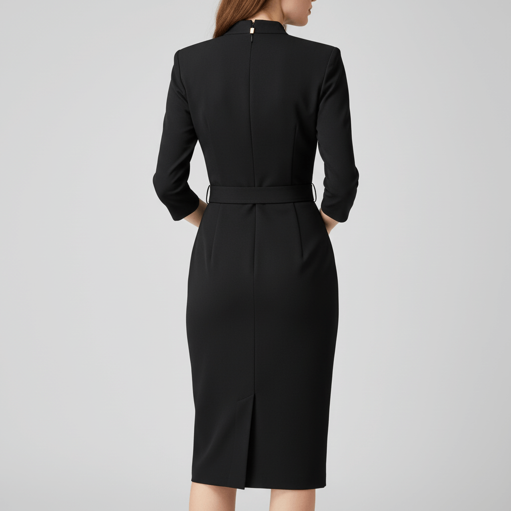 Rizile | Robe midi ajustée avec ceinture et col structuré