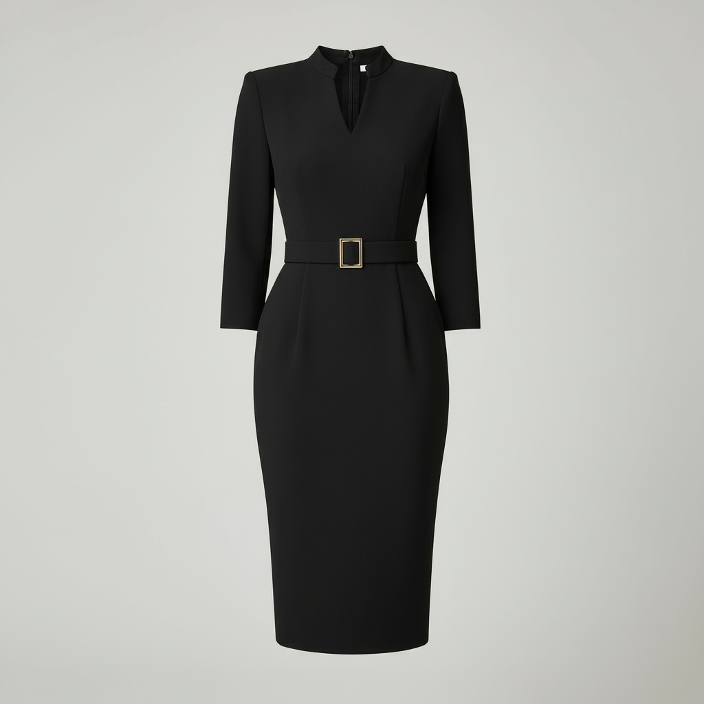 Rizile | Robe midi ajustée avec ceinture et col structuré