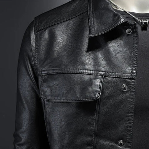 Veste en cuir élégante – coupe slim pour homme avec revers crantés