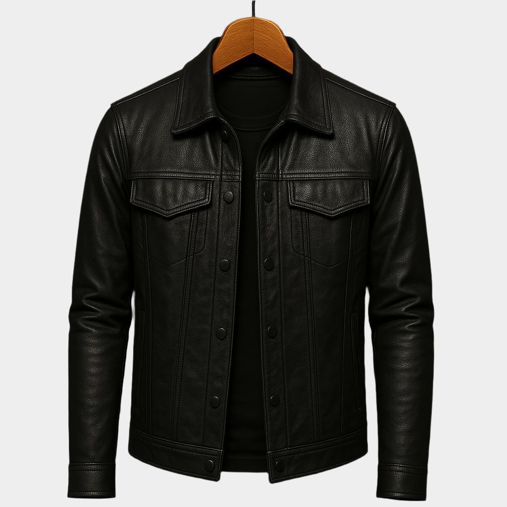 Veste en cuir élégante – coupe slim pour homme avec revers crantés