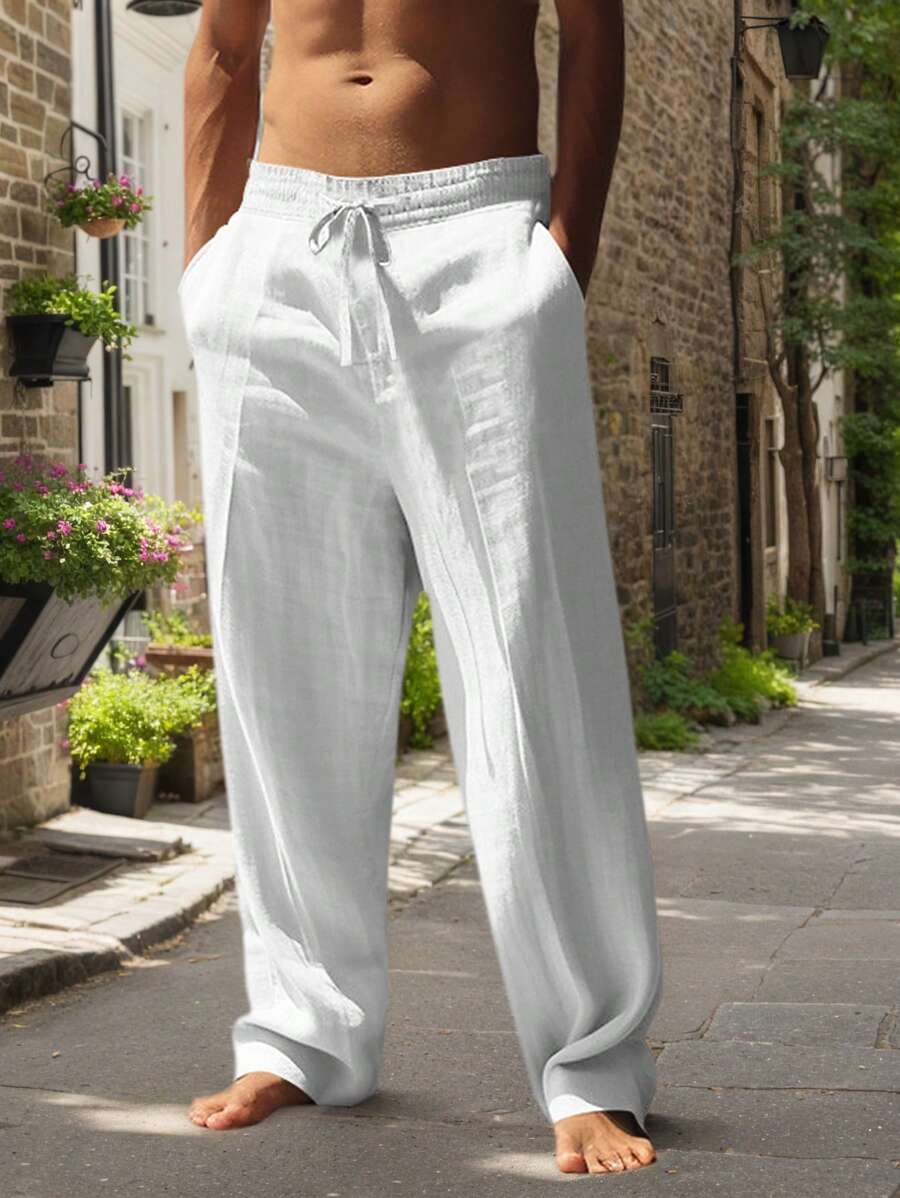 Adrián | Pantalón de lino de hombre con cordón - Blanco