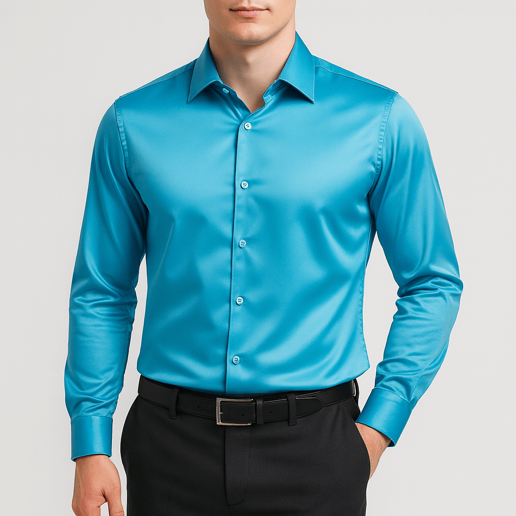 Aitor | Camisa de satén de vestir de hombre - Azul