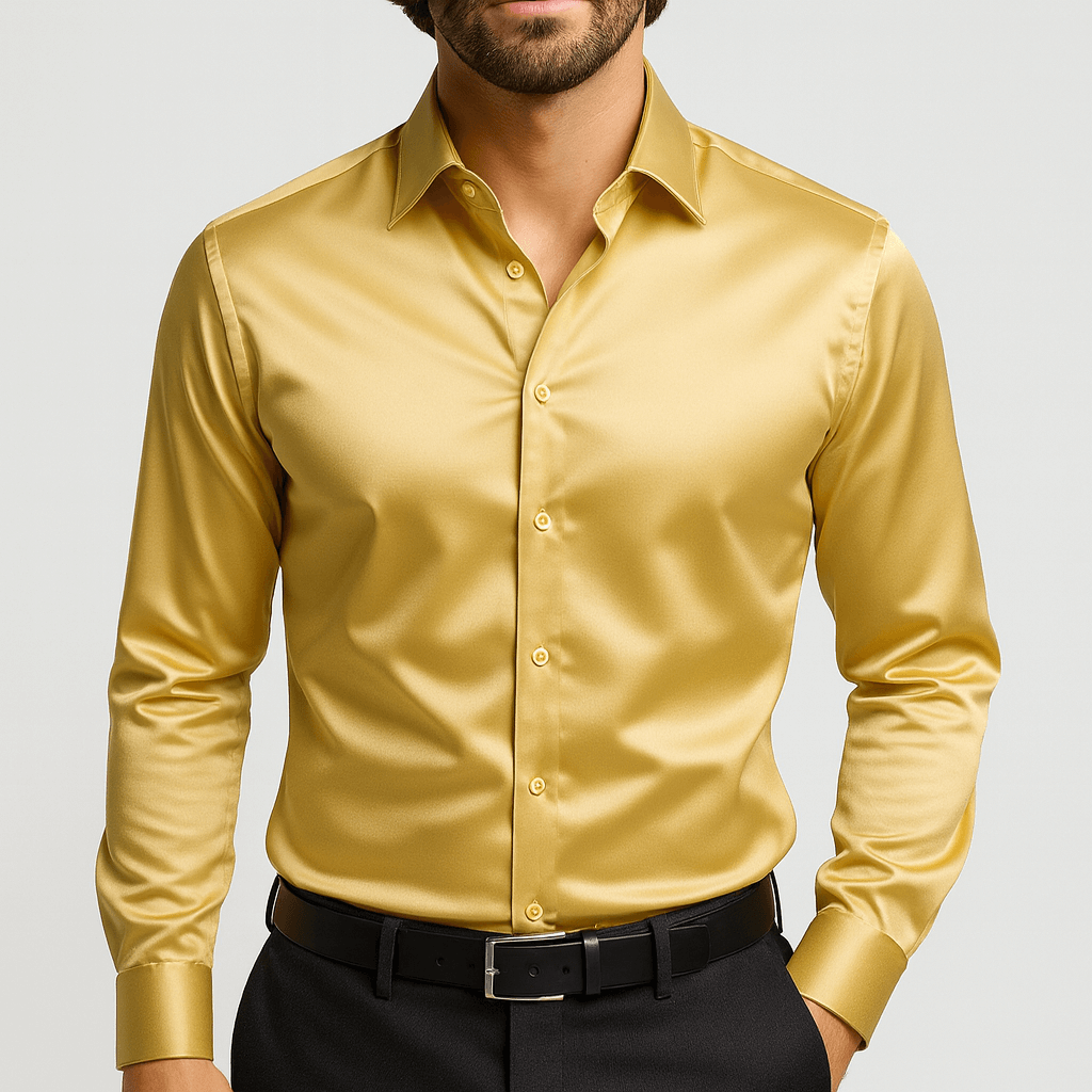 Aitor | Camisa de satén de vestir de hombre - Oro