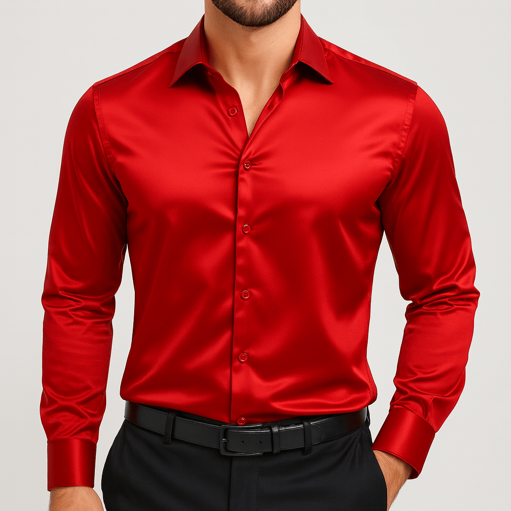 Aitor | Camisa de satén de vestir de hombre - Rojo